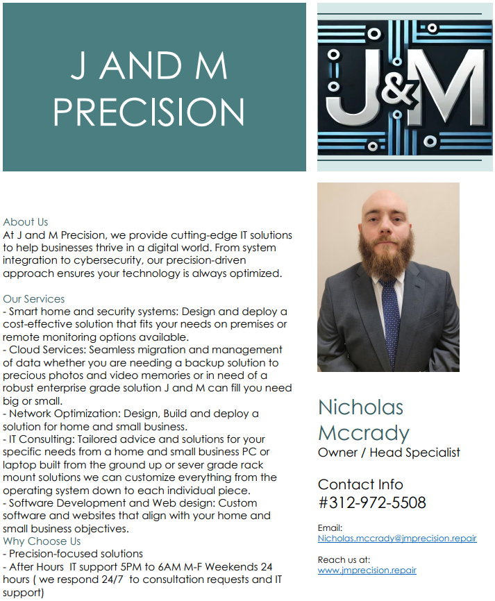 Flyer artwork: J and M Precision